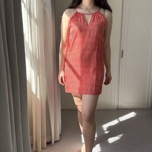 Delfina Halter Mini Slip Cover Up Dress Coral Red White S Y2K